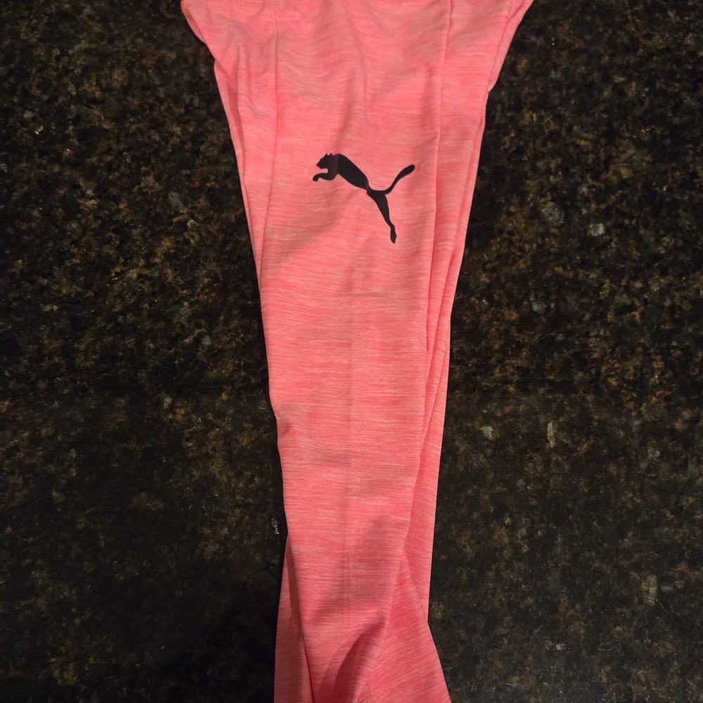 Puma Kids Pink Heathered Athletic Leggings with Black Logo